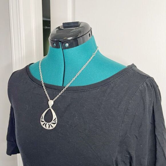 Vintage Open Teardrop with Tiny Moonstone Silver Tone Chain Link Necklace - Picture 2 of 7